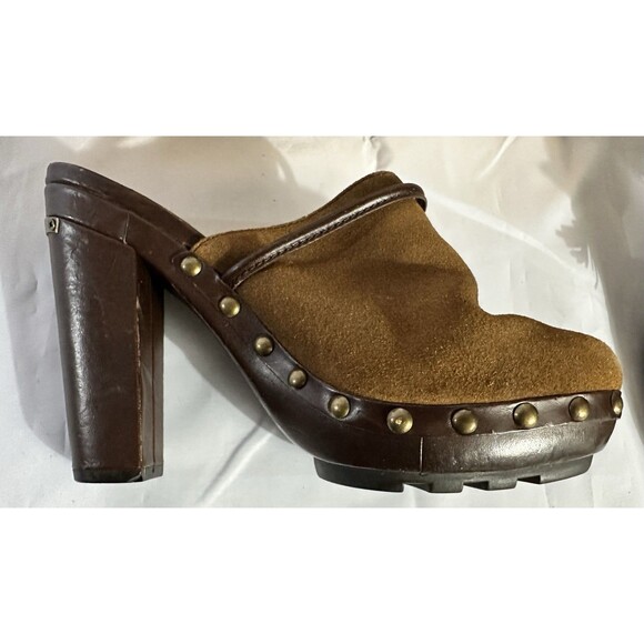 Womens Coach RANA Mules Brown Leather Suede  W/Block Heels Studs & Tassel Sz 8.5 - Picture 8 of 13